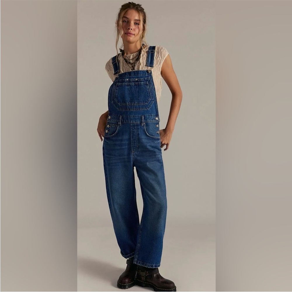 Free People Deep Trance Denim Overalls